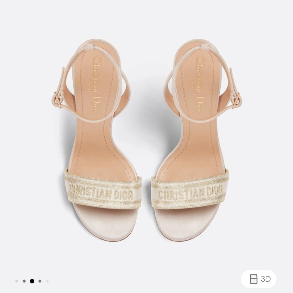 DWAY HEELED SANDAL Gold-Tone Metallic Thread Embroidered Satin